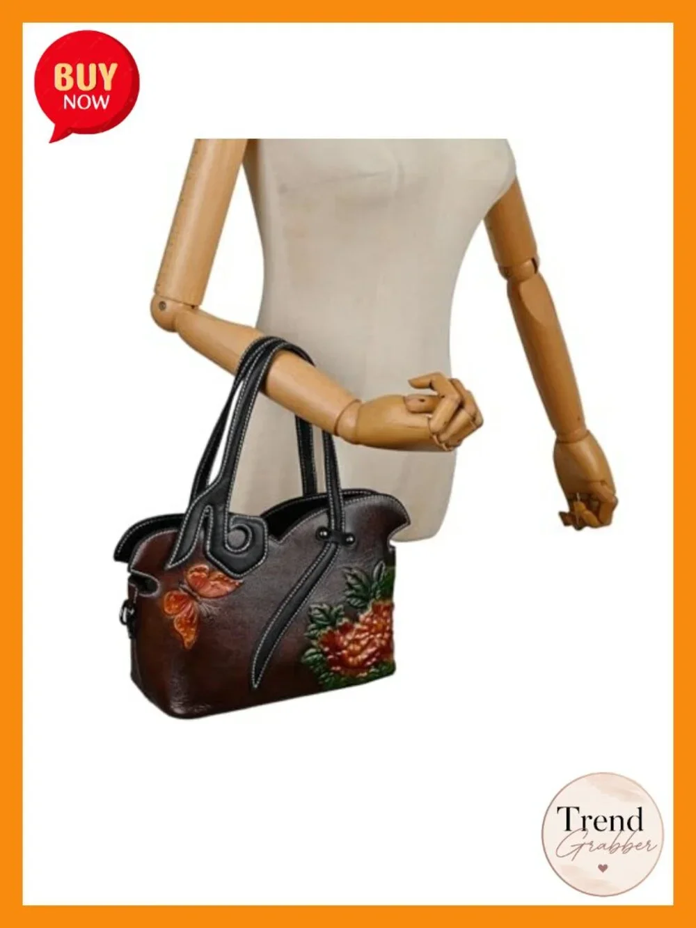 Genuine Italian Leather Handbag - Embossed Mandala Tote - Handcrafted Floral